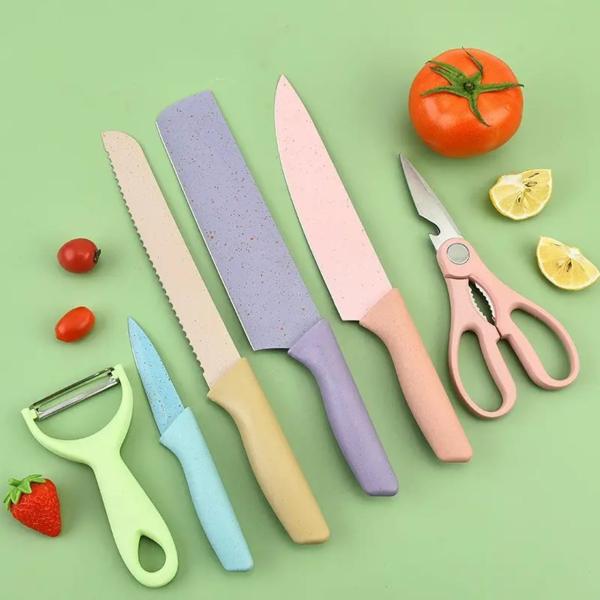Professional Colorful Kitchen Knives Set of 6 Pieces, Non-Stick Blades with High Carbon Stainless Steel